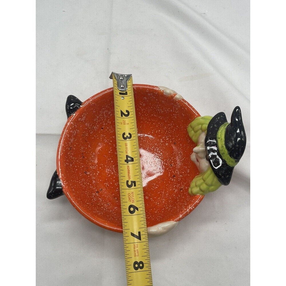 Cloe K Halloween Witch Candy Dish Bowl Ceramic Orange Green Black RARE - Picture 15 of 16